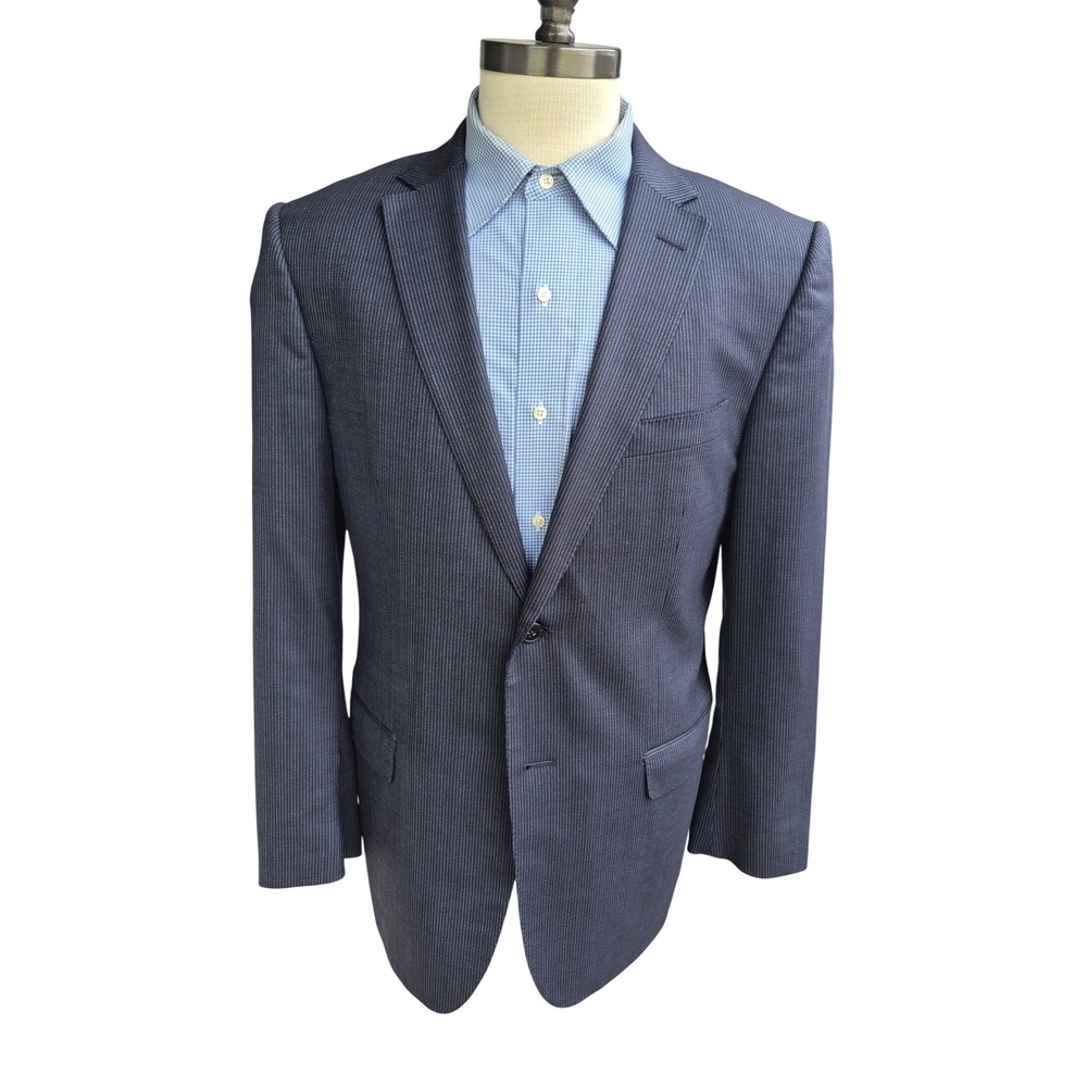 Z Zegna City Navy Blue Gray Wool Silk Blend 2 Button Blazer Sport Coat Mens 40R